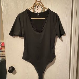 0XL SHEIN Black Bodysuit. Lace neckline.